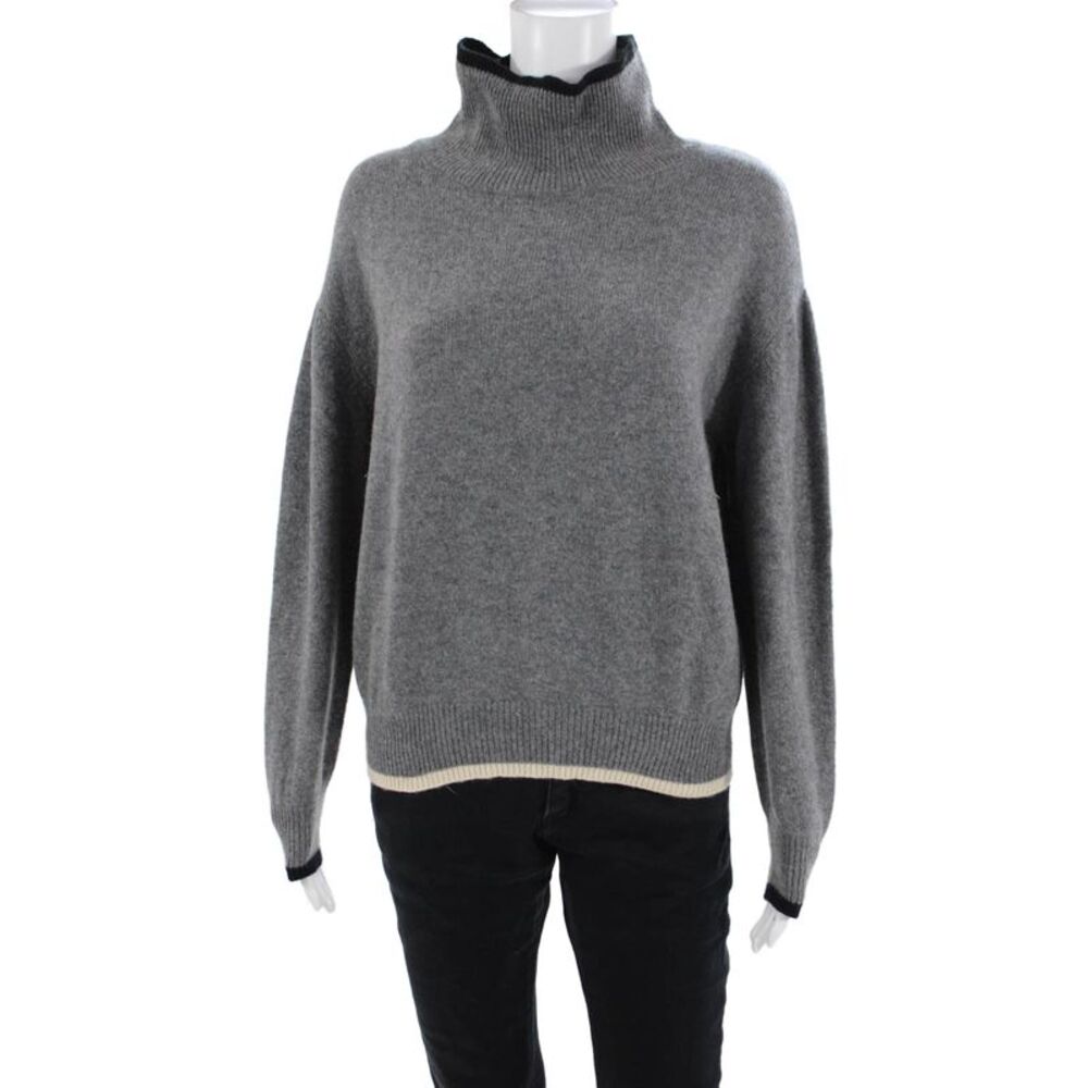 Demylee Women Gray Pullover Mock Neck Acrylic-Wool Sweater Size M